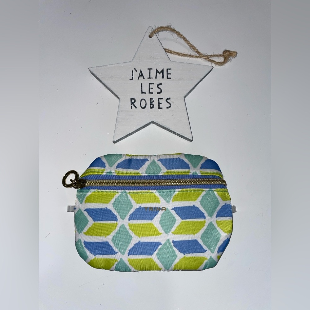 TRINA Green & Blue Geometric Zippered Coin Purse